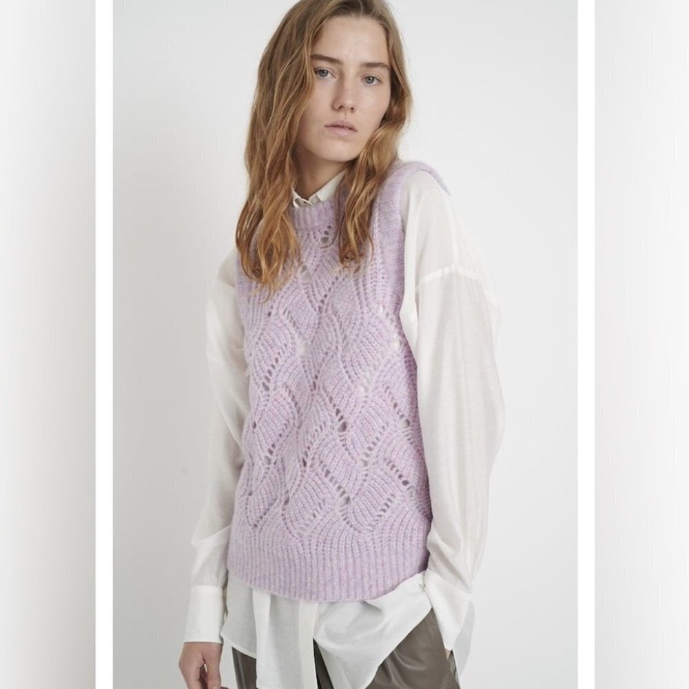 ** InWear Falak Slipover Marled Mauve Open Work Knit Sweater Vest Size S